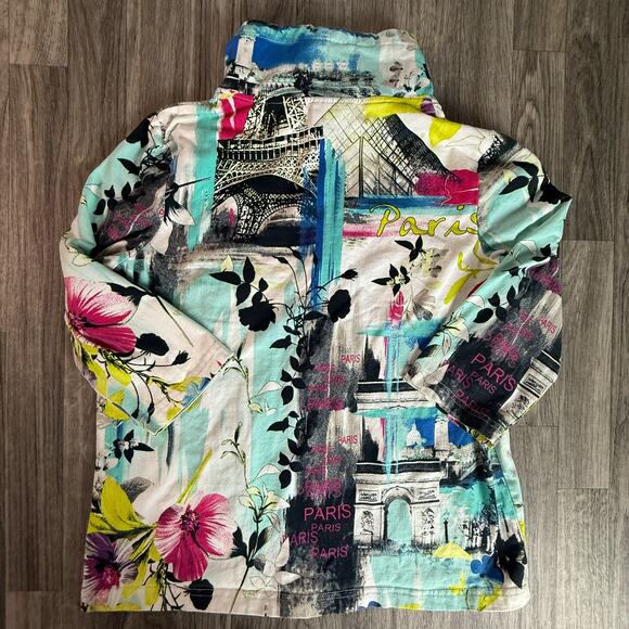 Onque Casual Paris Eiffel Tower Floral Full Zip Jacket Women’s Size Large L - Picture 2 of 5
